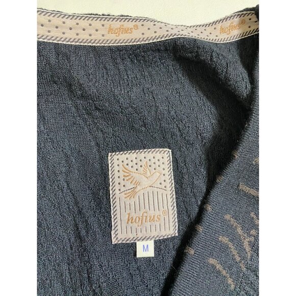 Hofius Black Textured Cardigan Size Medium Abstract Lagenlook Artsy Button - Picture 3 of 14